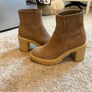 Dolce Vita Caster H2O Ankle Booties Brown Suede Size US 8 Closed Toe Block Heel